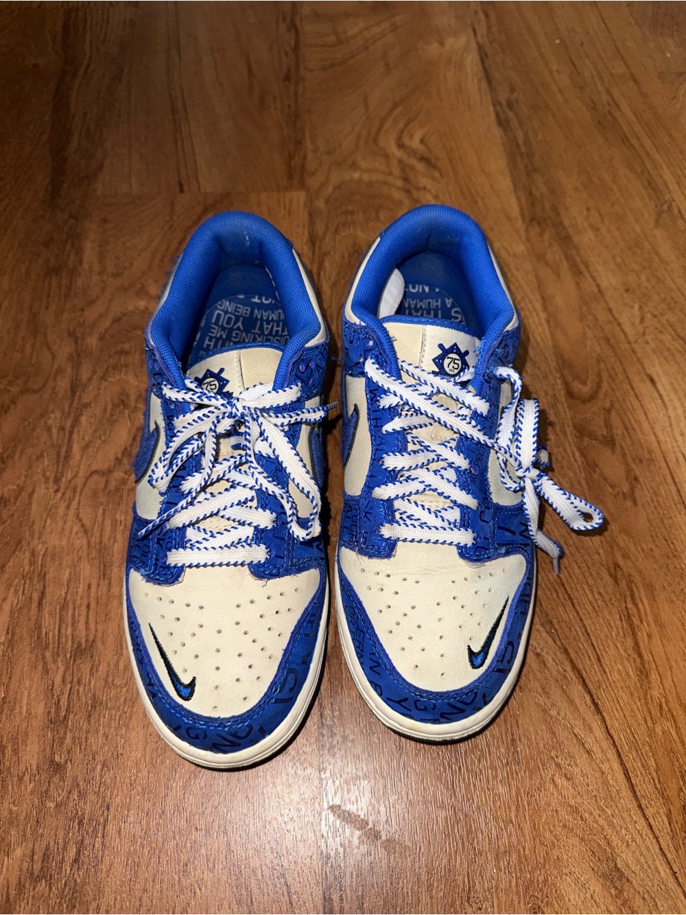 Nike Kids Low-Top Sneakers in Blue and Cream with Graphic Accents